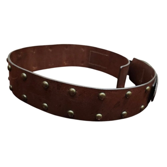 GAP BELT Brown GENUINE Cowhide Leather Heavy Brass Belt Buckle Brass Studs Buckl - Picture 6 of 13